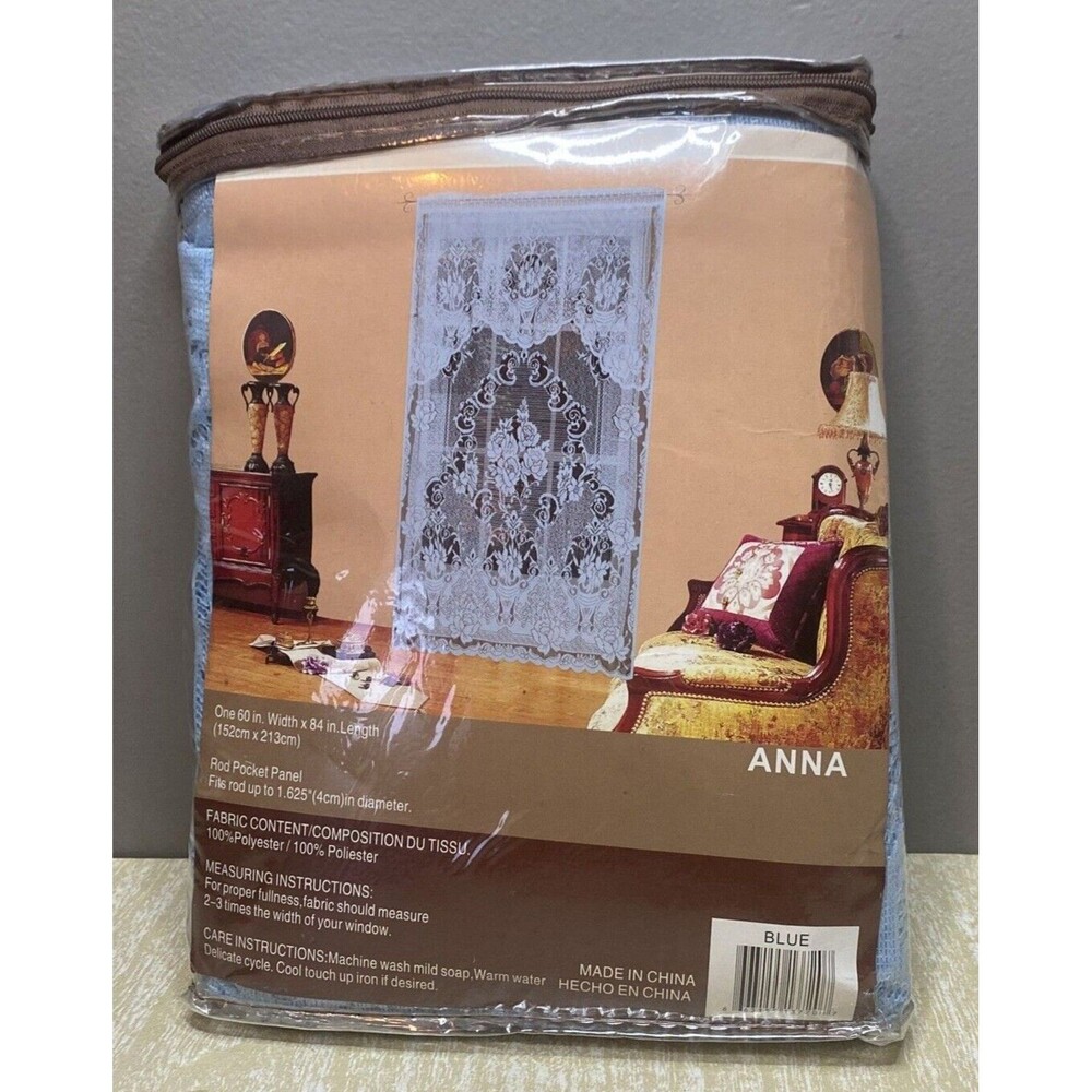 NEW Vivatex ANNA Blue Lace Curtain ONE Panel 60" w  X  84" L Rod Pocket Drape